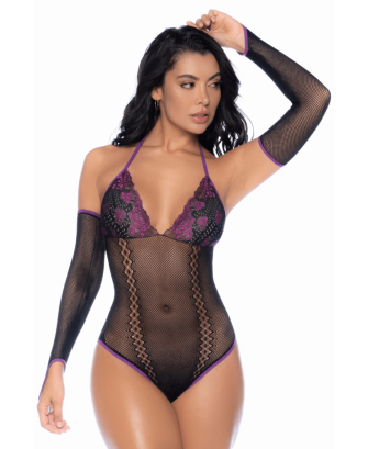 Body noir et violet et mitaines amovibles 
